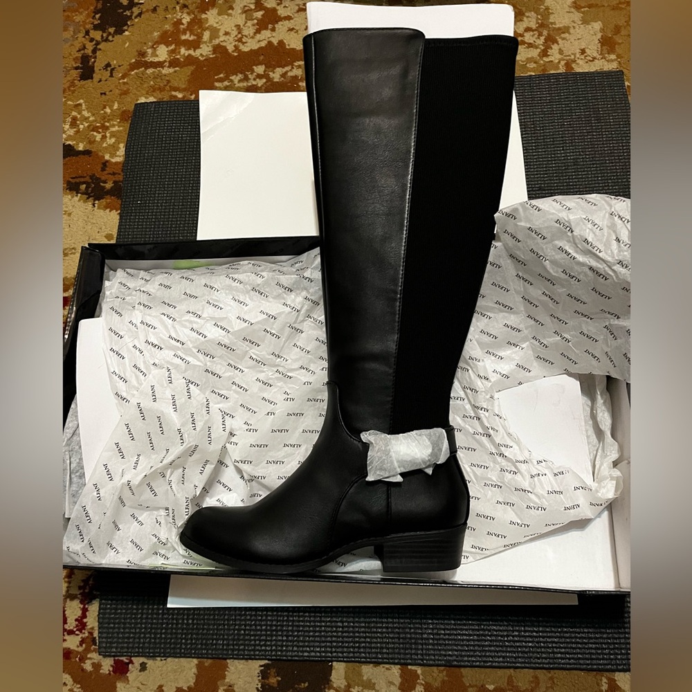 ALFANI / Kallumm BLK PU - Neoprene Knee High Riding Boots Size: 5.5 M